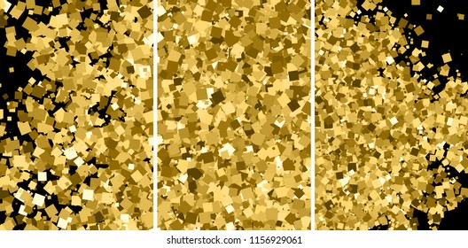 Gold glitter texture isolated on black. Amber particles color. Celebratory background. Golden explosion of confetti. Set vector illustration,eps 10.