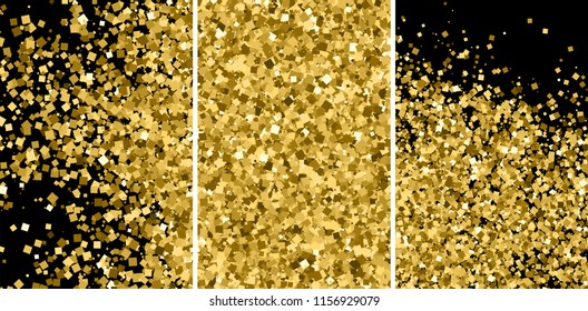 Gold glitter texture isolated on black. Amber particles color. Celebratory background. Golden explosion of confetti. Set vector illustration,eps 10.