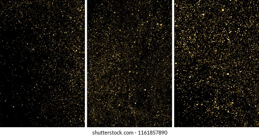 Gold glitter texture isolated on black. Amber particles color. Celebratory background. Golden explosion of confetti. Set vector illustration,eps 10.