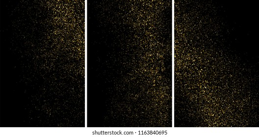Gold glitter texture isolated on black. Amber particles color. Celebratory background. Golden explosion of confetti. Set vector illustration,eps 10.