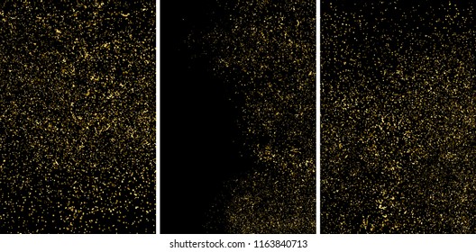 Gold glitter texture isolated on black. Amber particles color. Celebratory background. Golden explosion of confetti. Set vector illustration,eps 10.