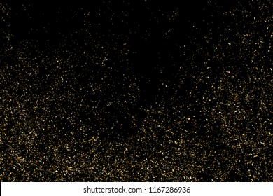 Gold Glitter Texture Isolated On Black. Amber Particles Color. Celebratory Background. Golden Explosion Of Confetti. Vector Illustration,Eps 10.