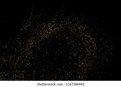 Gold Glitter Texture Isolated On Black. Amber Particles Color. Celebratory Background. Golden Explosion Of Confetti. Vector Illustration,Eps 10.