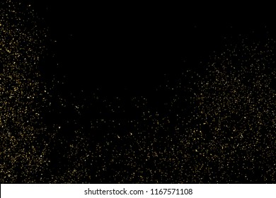 Gold Glitter Texture Isolated On Black. Amber Particles Color. Celebratory Background. Golden Explosion Of Confetti. Vector Illustration,Eps 10.