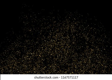 Gold Glitter Texture Isolated On Black. Amber Particles Color. Celebratory Background. Golden Explosion Of Confetti. Vector Illustration,Eps 10.