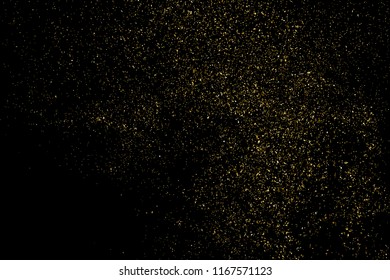 Gold Glitter Texture Isolated On Black. Amber Particles Color. Celebratory Background. Golden Explosion Of Confetti. Vector Illustration,Eps 10.