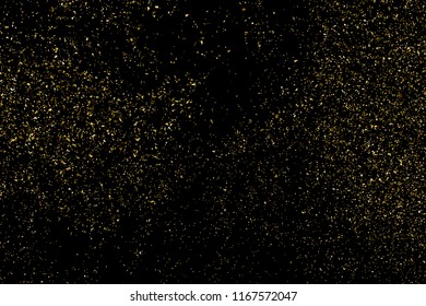 Gold Glitter Texture Isolated On Black. Amber Particles Color. Celebratory Background. Golden Explosion Of Confetti. Vector Illustration,Eps 10.