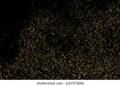 Gold Glitter Texture Isolated On Black. Amber Particles Color. Celebratory Background. Golden Explosion Of Confetti. Vector Illustration,Eps 10.