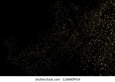 Gold Glitter Texture Isolated On Black. Amber Particles Color. Celebratory Background. Golden Explosion Of Confetti. Vector Illustration,Eps 10.