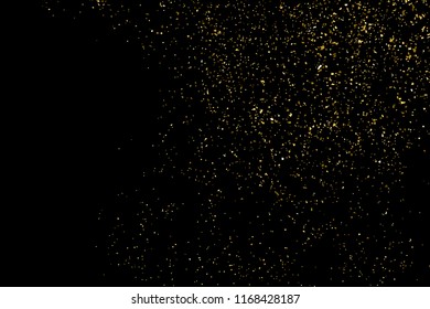Gold Glitter Texture Isolated On Black. Amber Particles Color. Celebratory Background. Golden Explosion Of Confetti. Vector Illustration,Eps 10..