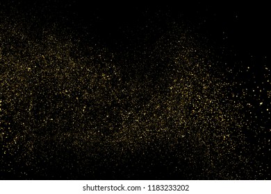 Gold glitter texture isolated on black. Amber particles color. Celebratory background. Golden explosion of confetti. Vector illustration,eps 10.