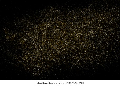 Gold glitter texture isolated on black. Amber particles color. Celebratory background. Golden explosion of confetti. Design element. Vector illustration, eps 10.