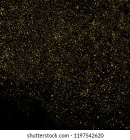 Gold glitter texture isolated on black. Amber particles color. Celebratory background. Golden explosion of confetti. Design element. Vector illustration, eps 10.