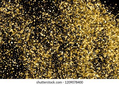 Gold glitter texture isolated on black. Amber particles color. Celebratory background. Golden explosion of confetti. Vector illustration,eps 10.