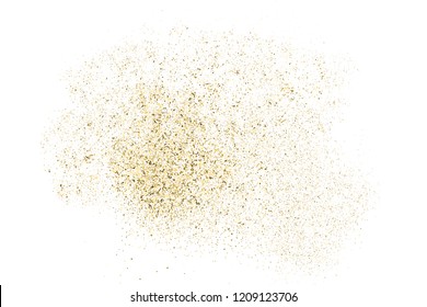 Gold Glitter Texture Isolated On White. Amber Particles Color. Celebratory Background. Golden Explosion Of Confetti. Design Element. Vector Illustration, Eps 10.