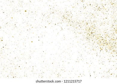 Textura De Goma De Oro Aislada En Blanco. Color de partículas ámbar. Antecedentes de celebración. Explosión Dorada De Confetti. Elemento de diseño. Ilustración Del Vector, Eps 10.