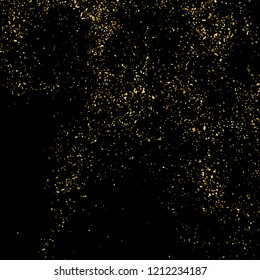 Gold Glitter Texture Isolated On Black. Amber Particles Color. Celebratory Background. Golden Explosion Of Confetti. Design Element. Vector Illustration, Eps 10.