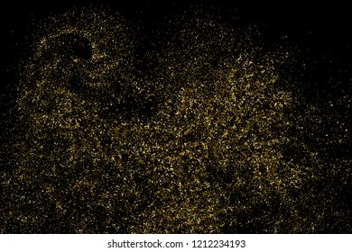 Gold Glitter Texture Isolated On Black. Amber Particles Color. Celebratory Background. Golden Explosion Of Confetti. Design Element. Vector Illustration, Eps 10.