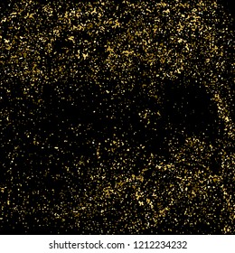 Gold Glitter Texture Isolated On Black. Amber Particles Color. Celebratory Background. Golden Explosion Of Confetti. Design Element. Vector Illustration, Eps 10.
