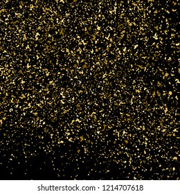 Gold Glitter Texture Isolated On Black. Amber Particles Color. Celebratory Background. Golden Explosion Of Confetti. Design Element. Vector Illustration, Eps 10.