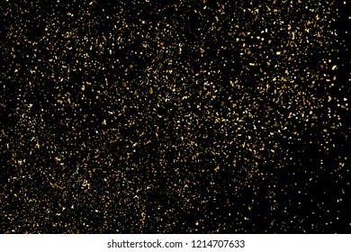Gold Glitter Texture Isolated On Black. Amber Particles Color. Celebratory Background. Golden Explosion Of Confetti. Design Element. Vector Illustration, Eps 10.