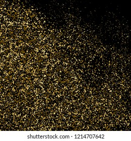 Gold Glitter Texture Isolated On Black. Amber Particles Color. Celebratory Background. Golden Explosion Of Confetti. Design Element. Vector Illustration, Eps 10.