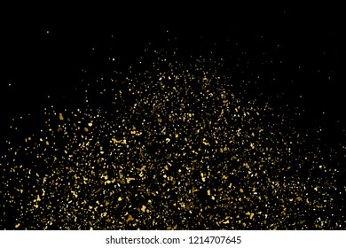 Gold Glitter Texture Isolated On Black. Amber Particles Color. Celebratory Background. Golden Explosion Of Confetti. Design Element. Vector Illustration, Eps 10.
