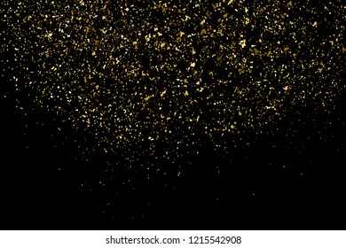 Gold Glitter Texture Isolated On Black. Amber Particles Color. Celebratory Background. Golden Explosion Of Confetti. Design Element. Vector Illustration, Eps 10.