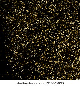 Gold Glitter Texture Isolated On Black. Amber Particles Color. Celebratory Background. Golden Explosion Of Confetti. Design Element. Vector Illustration, Eps 10.
