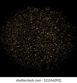 Gold Glitter Texture Isolated On Black. Amber Particles Color. Celebratory Background. Golden Explosion Of Confetti. Design Element. Vector Illustration, Eps 10.