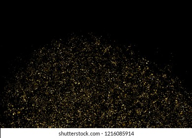 Gold Glitter Texture Isolated On Black. Amber Particles Color. Celebratory Background. Golden Explosion Of Confetti. Design Element. Vector Illustration, Eps 10.
