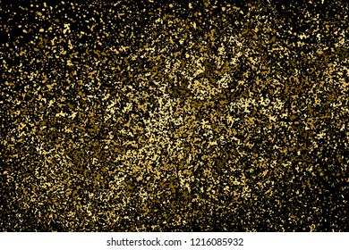 Gold Glitter Texture Isolated On Black. Amber Particles Color. Celebratory Background. Golden Explosion Of Confetti. Design Element. Vector Illustration, Eps 10.