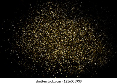 Gold Glitter Texture Isolated On Black. Amber Particles Color. Celebratory Background. Golden Explosion Of Confetti. Design Element. Vector Illustration, Eps 10.