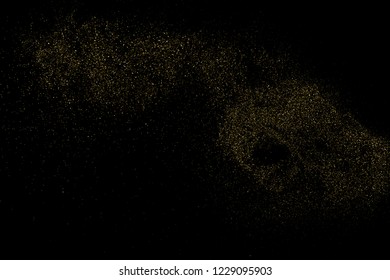 Gold Glitter Texture Isolated On Black. Amber Particles Color. Celebratory Background. Golden Explosion Of Confetti. Design Element. Vector Illustration, Eps 10.