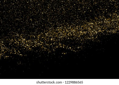 Gold Glitter Texture Isolated On Black. Amber Particles Color. Celebratory Background. Golden Explosion Of Confetti. Design Element. Vector Illustration, Eps 10.
