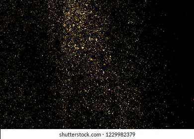 Gold Glitter Texture Isolated On Black. Amber Particles Color. Celebratory Background. Golden Explosion Of Confetti. Design Element. Vector Illustration, Eps 10.