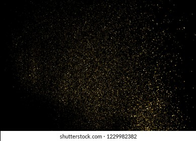 Gold Glitter Texture Isolated On Black. Amber Particles Color. Celebratory Background. Golden Explosion Of Confetti. Design Element. Vector Illustration, Eps 10.