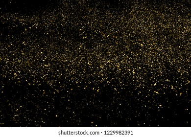 Gold Glitter Texture Isolated On Black. Amber Particles Color. Celebratory Background. Golden Explosion Of Confetti. Design Element. Vector Illustration, Eps 10.