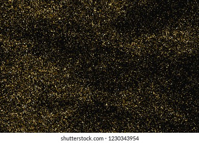 Gold Glitter Texture Isolated On Black. Amber Particles Color. Celebratory Background. Golden Explosion Of Confetti. Design Element. Vector Illustration, Eps 10.