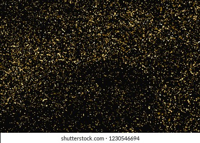 Gold Glitter Texture Isolated On Black. Amber Particles Color. Celebratory Background. Golden Explosion Of Confetti. Design Element. Vector Illustration, Eps 10.