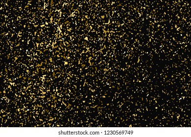 Gold Glitter Texture Isolated On Black. Amber Particles Color. Celebratory Background. Golden Explosion Of Confetti. Design Element. Vector Illustration, Eps 10.