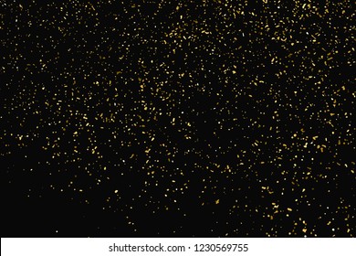 Gold Glitter Texture Isolated On Black. Amber Particles Color. Celebratory Background. Golden Explosion Of Confetti. Design Element. Vector Illustration, Eps 10.