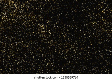 Gold Glitter Texture Isolated On Black. Amber Particles Color. Celebratory Background. Golden Explosion Of Confetti. Design Element. Vector Illustration, Eps 10.