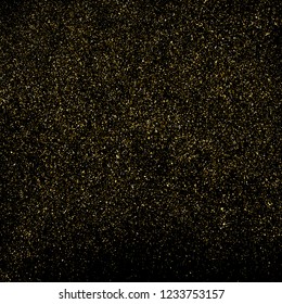 Gold Glitter Texture Isolated On Black. Amber Particles Color. Celebratory Background. Golden Explosion Of Confetti. Design Element. Vector Illustration, Eps 10.