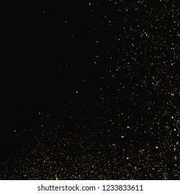 Gold Glitter Texture Isolated On Black. Amber Particles Color. Celebratory Background. Golden Explosion Of Confetti. Design Element. Vector Illustration, Eps 10.
