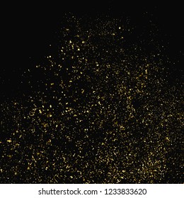 Gold Glitter Texture Isolated On Black. Amber Particles Color. Celebratory Background. Golden Explosion Of Confetti. Design Element. Vector Illustration, Eps 10.