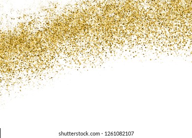 Gold Glitter Texture Isolated On White. Amber Particles Color. Celebratory Background. Golden Explosion Of Confetti. Vector Illustration, Eps 10.