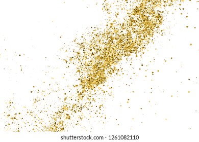 Gold Glitter Texture Isolated On White. Amber Particles Color. Celebratory Background. Golden Explosion Of Confetti. Vector Illustration, Eps 10.