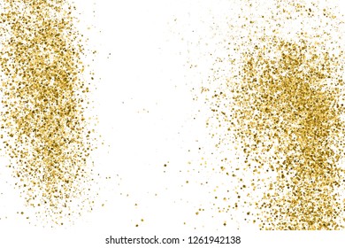Gold Glitter Texture Isolated On White. Amber Particles Color. Celebratory Background. Golden Explosion Of Confetti. Vector Illustration, Eps 10.