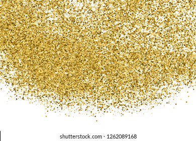 Gold Glitter Texture Isolated On White. Amber Particles Color. Celebratory Background. Golden Explosion Of Confetti. Vector Illustration, Eps 10.